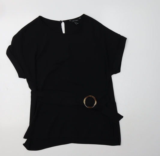 New Look Womens Black  Polyester Basic Blouse Size 10 Crew Neck
