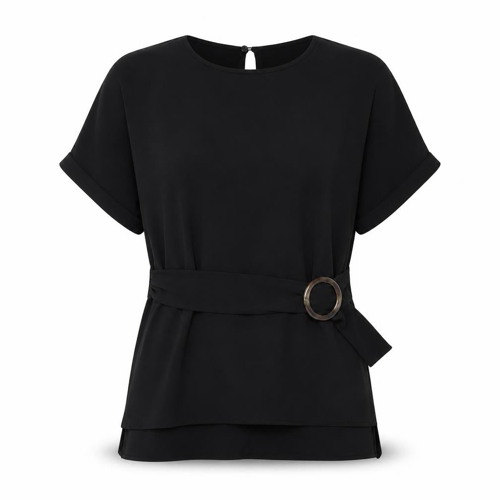 New Look Womens Black  Polyester Basic Blouse Size 10 Crew Neck