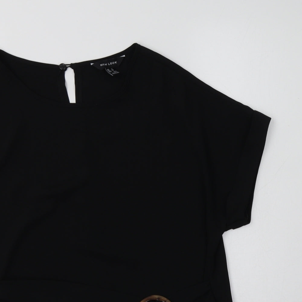 New Look Womens Black  Polyester Basic Blouse Size 10 Crew Neck