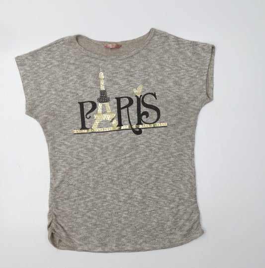 SJS Womens Beige Round Neck  Polyester Pullover Jumper Size XL   - Paris