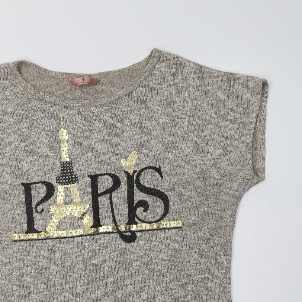 SJS Womens Beige Round Neck  Polyester Pullover Jumper Size XL   - Paris