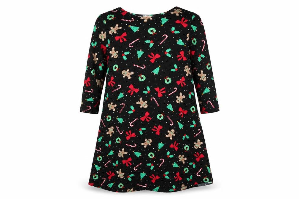 George Womens Black Geometric Viscose A-Line  Size S  Round Neck  - Chirstman