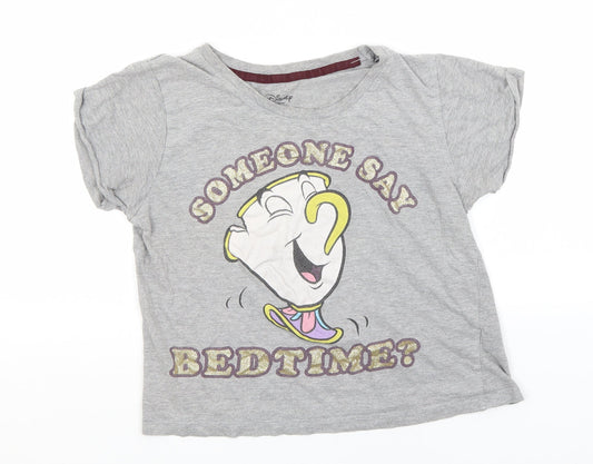 Disney Womens Grey  Cotton Basic T-Shirt Size 6 Round Neck - Beauty and the Beast