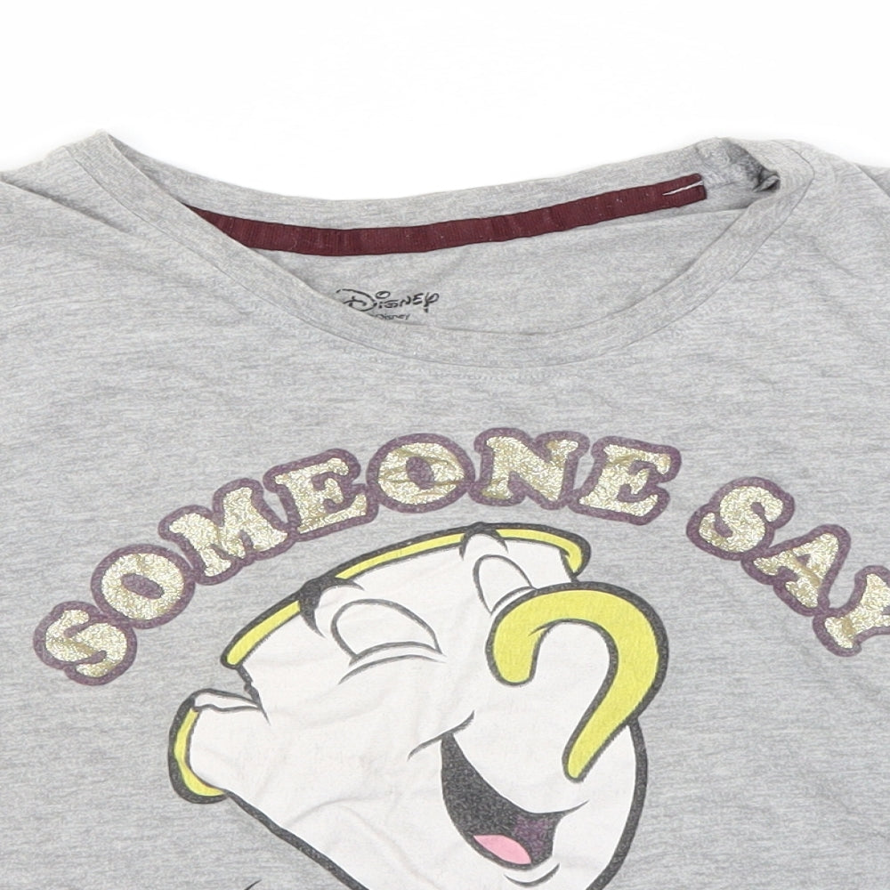 Disney Womens Grey  Cotton Basic T-Shirt Size 6 Round Neck - Beauty and the Beast