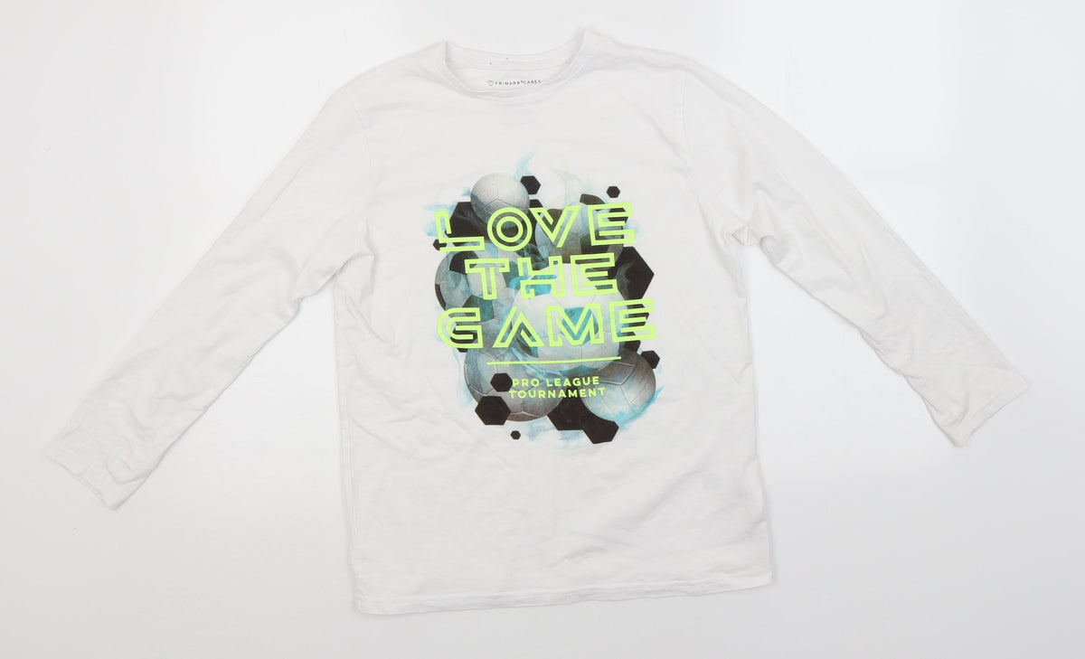 Primark Boys White  Cotton Basic T-Shirt Size 11-12 Years Round Neck  - Love the Game