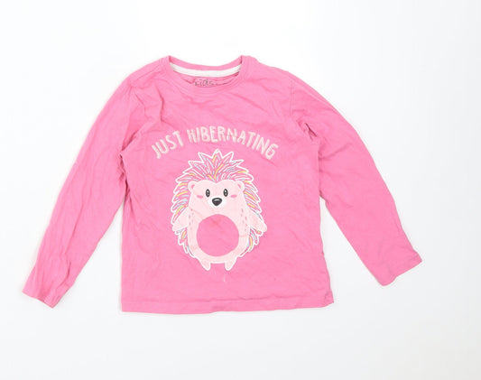 PEP&CO Girls Pink Solid Cotton  Pyjama Top Size 3-4 Years   - HEDGEHOG. JUST HIBERNATING