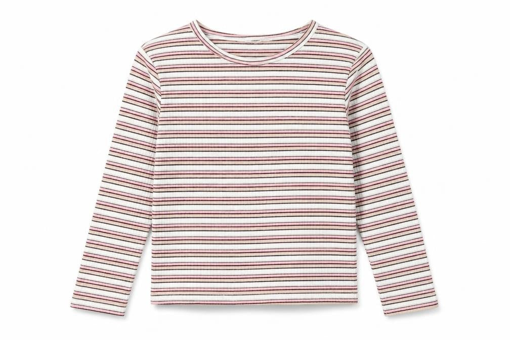 PEP&CO Girls Multicoloured Striped Polyester Basic T-Shirt Size 8-9 Years Crew Neck