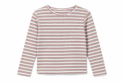 Pep&Co Girls Multicoloured Striped Polyester Basic T-Shirt Size 8-9 Years Crew Neck