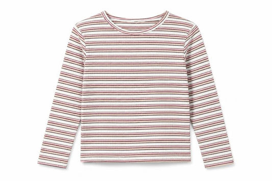 Pep&Co Girls Multicoloured Striped Polyester Basic T-Shirt Size 8-9 Years Crew Neck