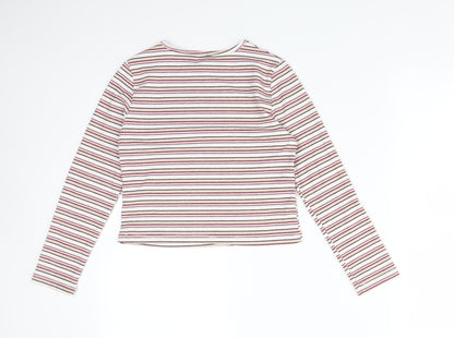 Pep&Co Girls Multicoloured Striped Polyester Basic T-Shirt Size 8-9 Years Crew Neck