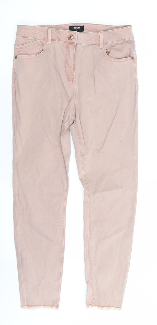 / Denim Womens Pink  Cotton Skinny Jeans Size 12 L26 in Regular  - Dusty Pink Freyed hems