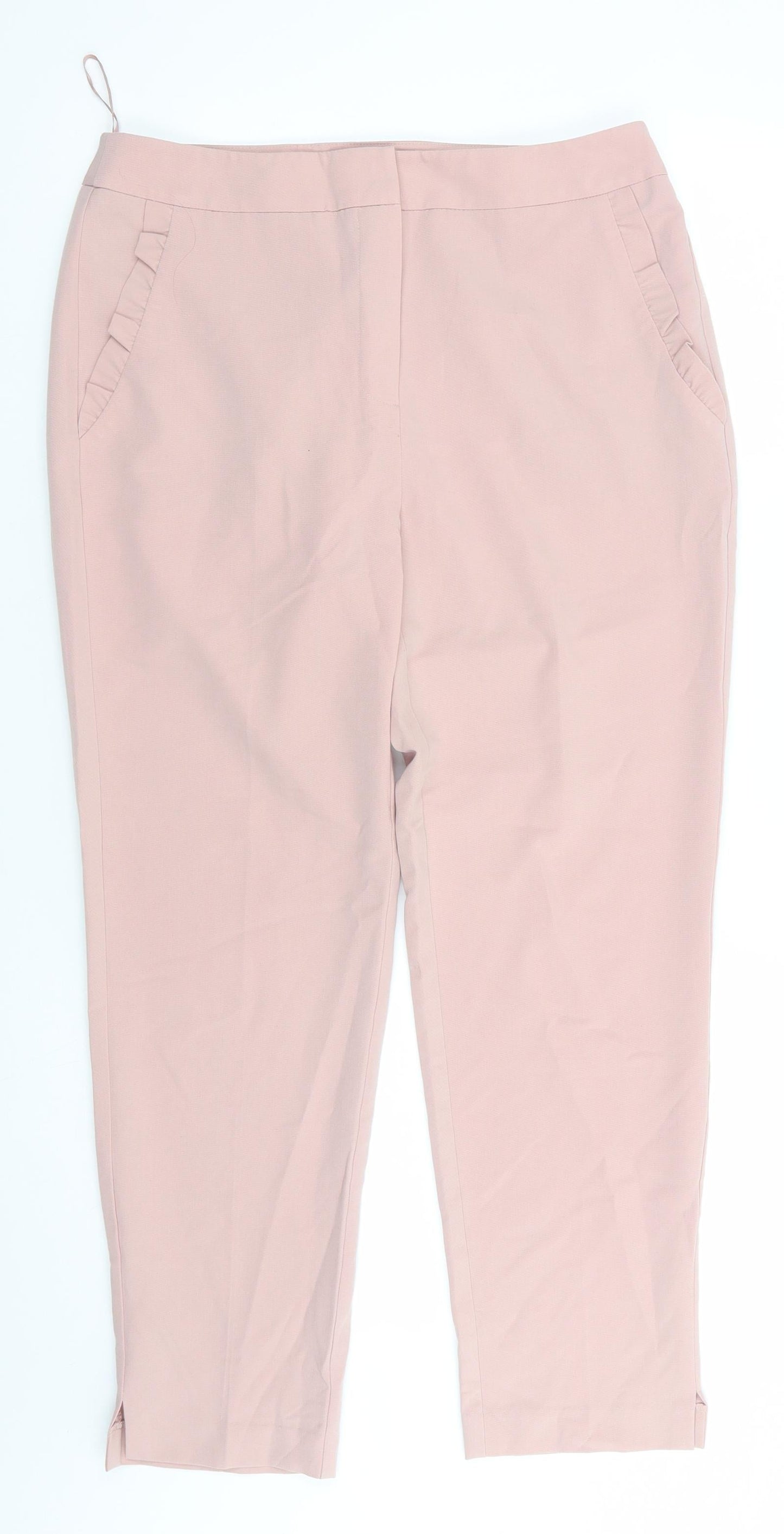 Florence and Fred Womens Pink  Polyester Capri Trousers Size 10 L25 in Regular  - Frilled pocket trims