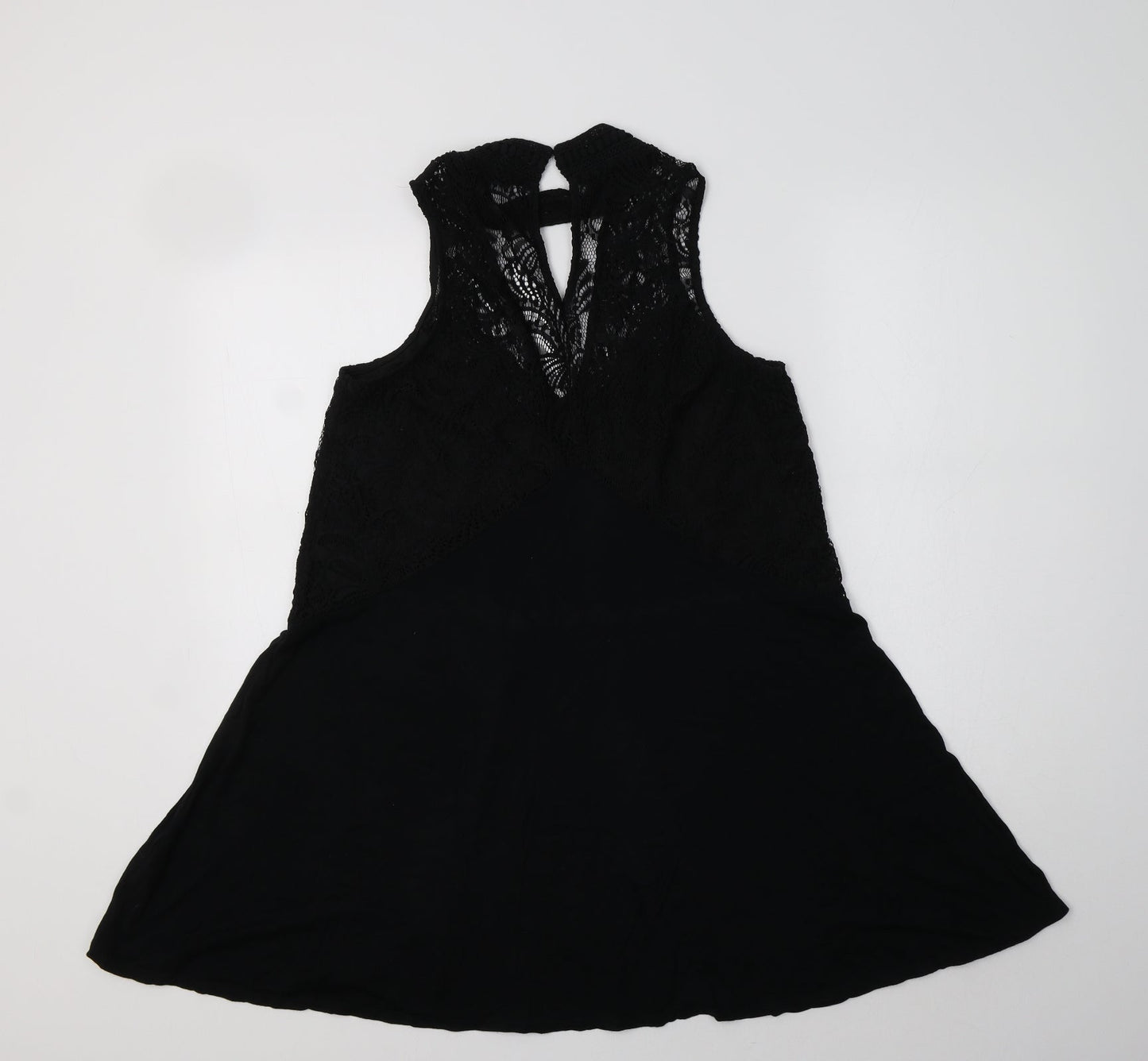 River Island Womens Black  Viscose A-Line  Size 10  High Neck  - Lace Detail