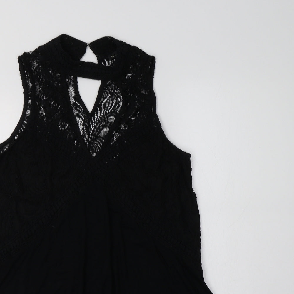 River Island Womens Black  Viscose A-Line  Size 10  High Neck  - Lace Detail