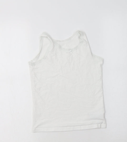 NEXT Girls White  Cotton Basic Tank Size 7-8 Years Round Neck