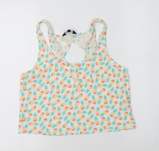 New Look Womens White Geometric Cotton Cropped Tank Size 12 Scoop Neck