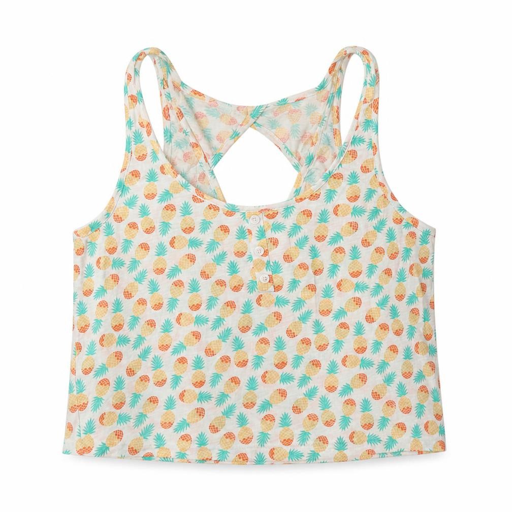 New Look Womens White Geometric Cotton Cropped Tank Size 12 Scoop Neck