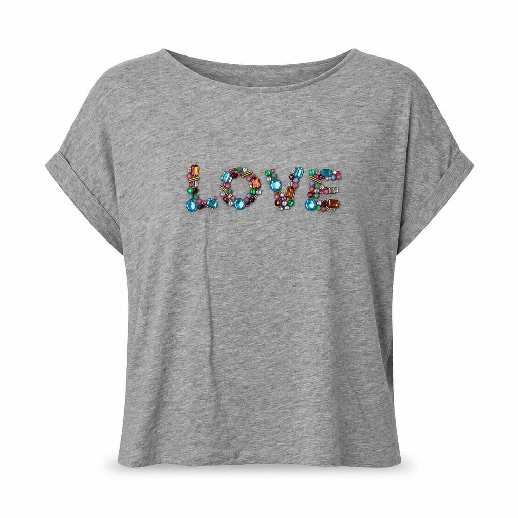 Red Herring Womens Grey  Polyester Basic T-Shirt Size 8 Crew Neck - Love