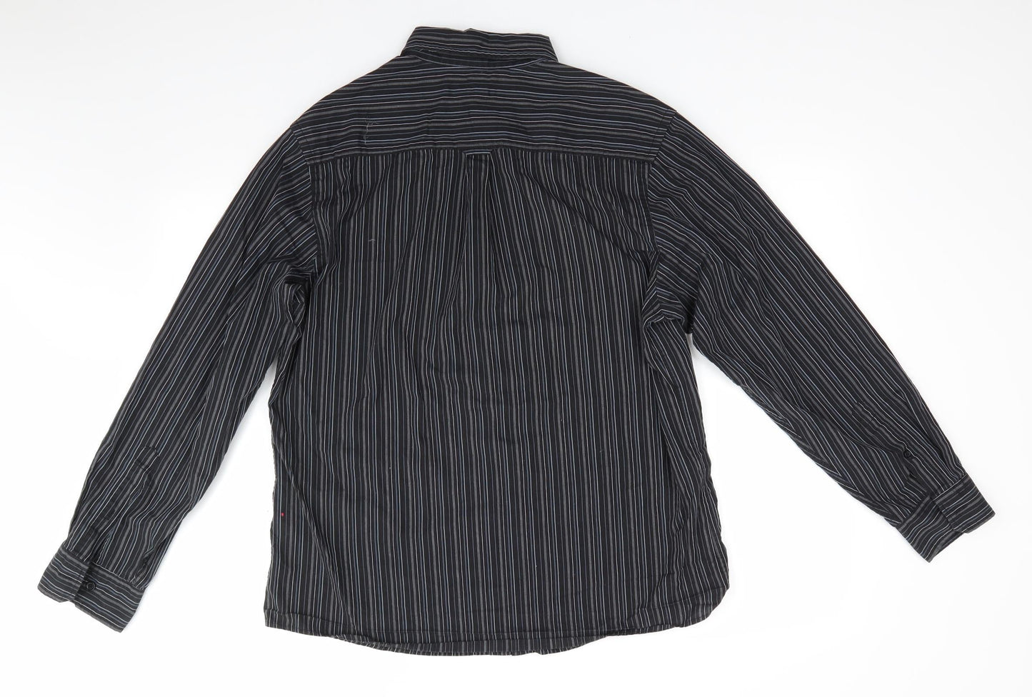George Mens Black Striped Polyester  Button-Up Size L Collared  - Black Grey Blue White Stripe