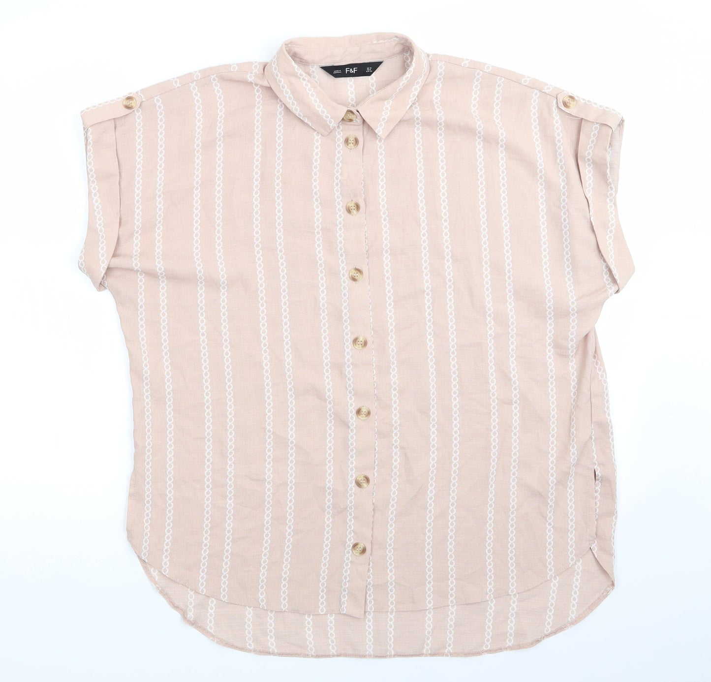 Florence and Fred Womens Pink  Polyester Basic Button-Up Size 12 Collared - Vertical Chain like print Dull Pale Pink