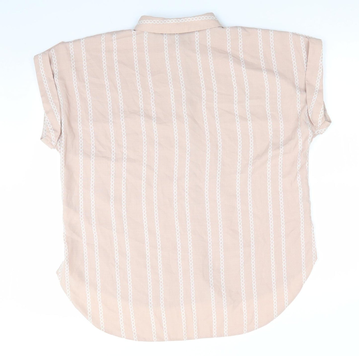 Florence and Fred Womens Pink  Polyester Basic Button-Up Size 12 Collared - Vertical Chain like print Dull Pale Pink