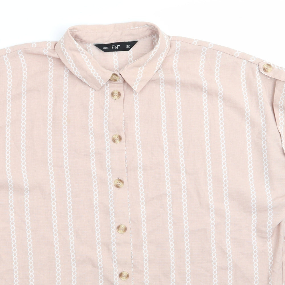 Florence and Fred Womens Pink  Polyester Basic Button-Up Size 12 Collared - Vertical Chain like print Dull Pale Pink