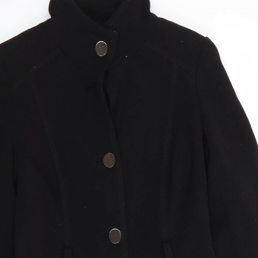 Dorothy Perkins Womens Black   Overcoat Coat Size 12   - Stand Up Collar