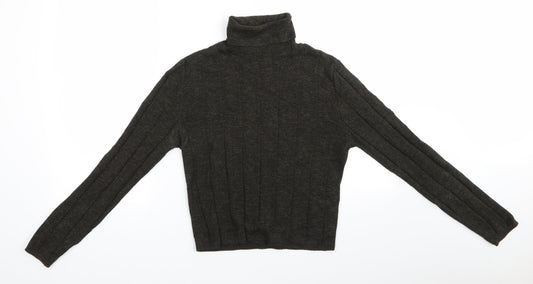 New Look Womens Green Roll Neck Striped Cotton Pullover Jumper Size 12   - Green mix Vertical Same colour stripe