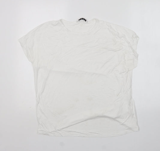 Very Womens White  Viscose Basic T-Shirt Size 14 Round Neck