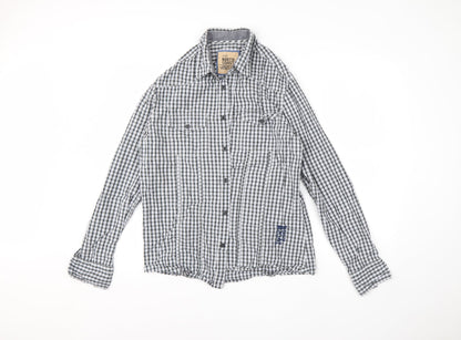 Marks & Spencer Mens Grey Check Cotton  Button-Up Size M Collared Button
