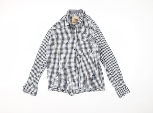 M&S Mens Grey Check Cotton  Button-Up Size M Collared Button