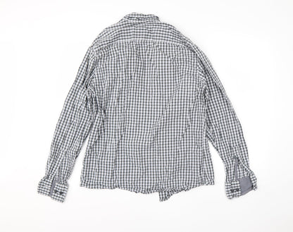 Marks & Spencer Mens Grey Check Cotton  Button-Up Size M Collared Button