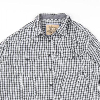 Marks & Spencer Mens Grey Check Cotton  Button-Up Size M Collared Button
