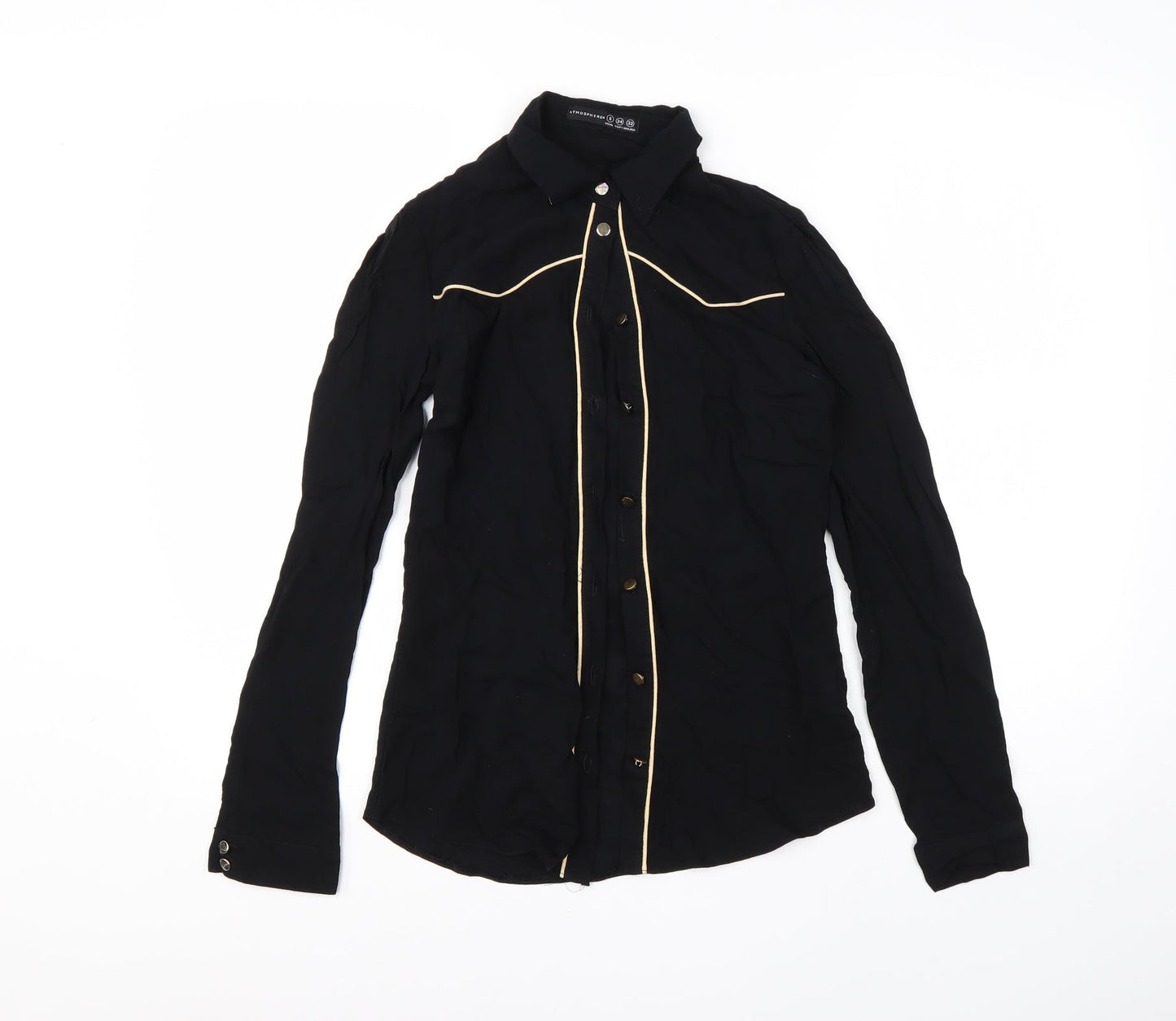 Atmosphere Womens Black  Viscose Basic Button-Up Size 6 Collared