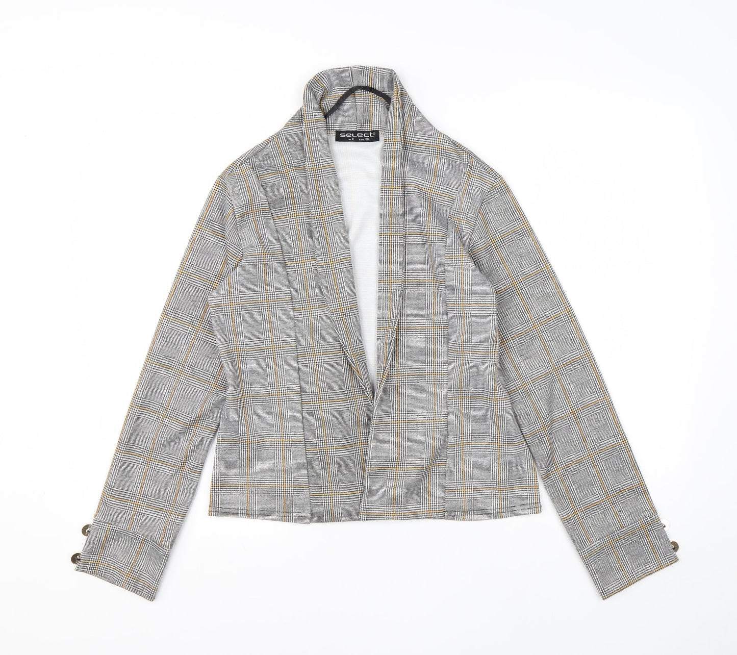 Select Womens Grey High Neck Check Polyester Cardigan Jumper Size 8