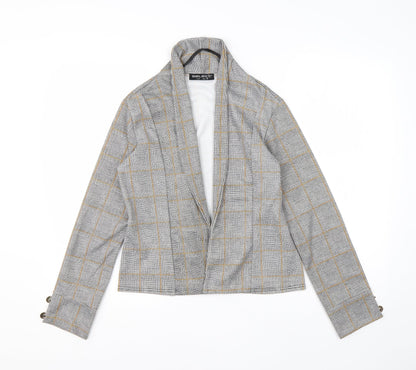 Select Womens Grey High Neck Check Polyester Cardigan Jumper Size 8