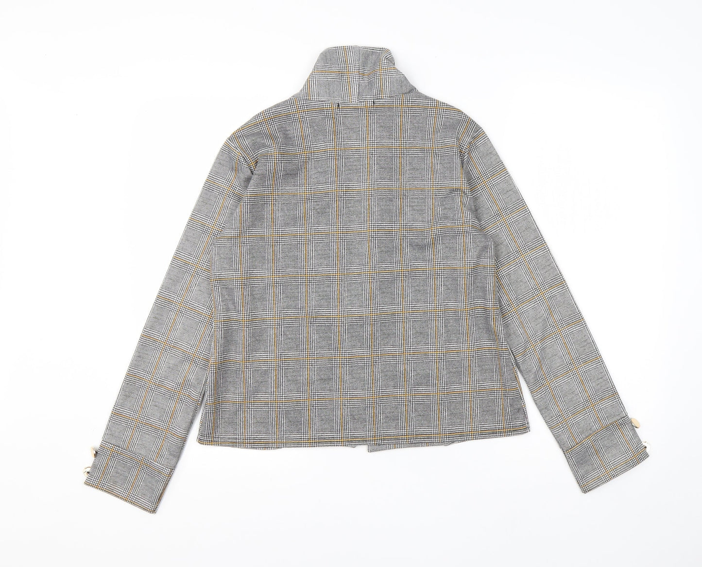 Select Womens Grey High Neck Check Polyester Cardigan Jumper Size 8