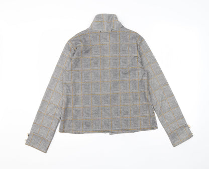 Select Womens Grey High Neck Check Polyester Cardigan Jumper Size 8