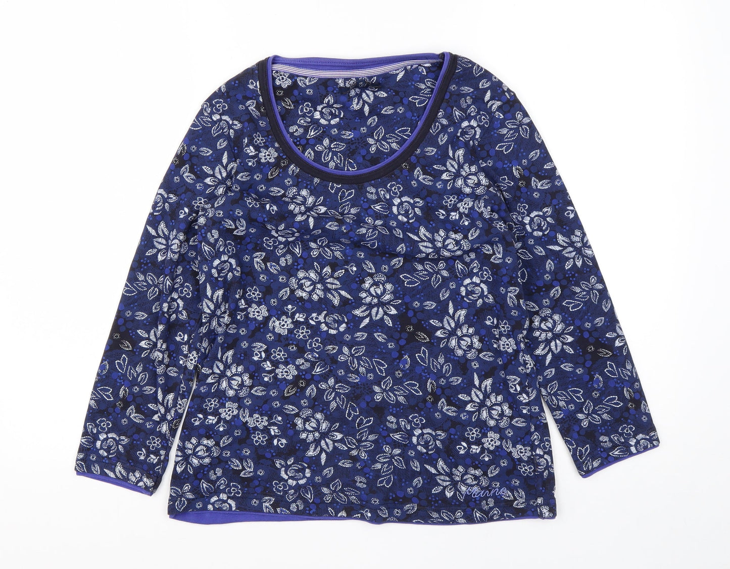 Debenhams Womens Blue Round Neck Floral Cotton Pullover Jumper Size 12