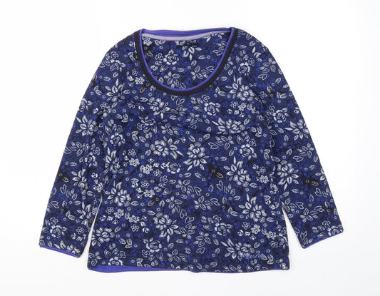 Debenhams Womens Blue Round Neck Floral Cotton Pullover Jumper Size 12
