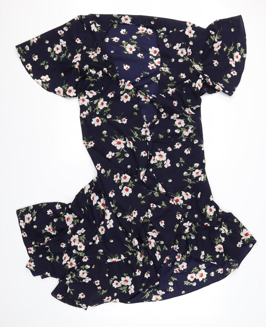 Lucy Wang Womens Blue Round Neck Floral Polyester Cardigan Jumper Size M