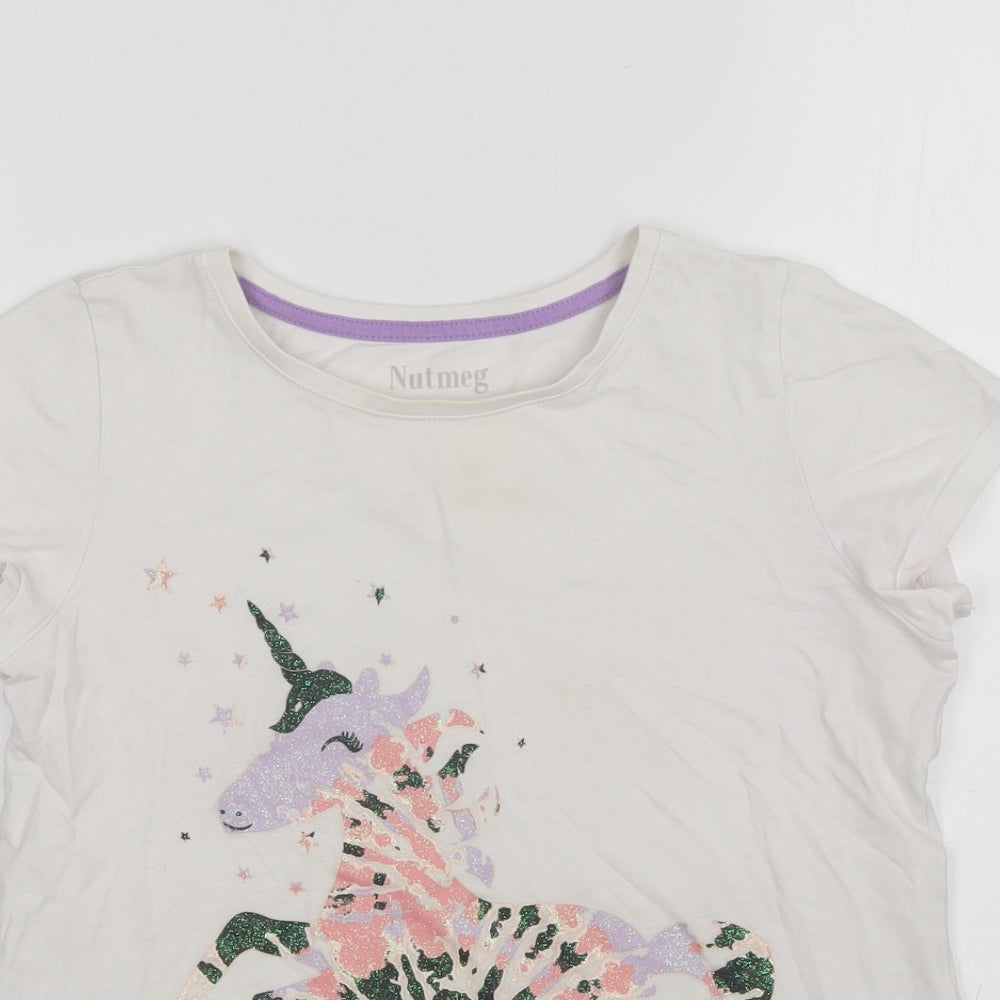 Nutmeg Girls White  Cotton Basic T-Shirt Size 11-12 Years Round Neck