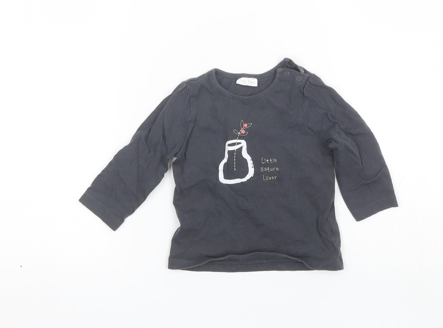 NEXT Baby Grey  Cotton Basic T-Shirt Size 6-9 Months Round Neck