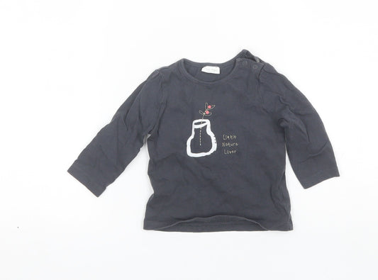 NEXT Baby Grey  Cotton Basic T-Shirt Size 6-9 Months Round Neck
