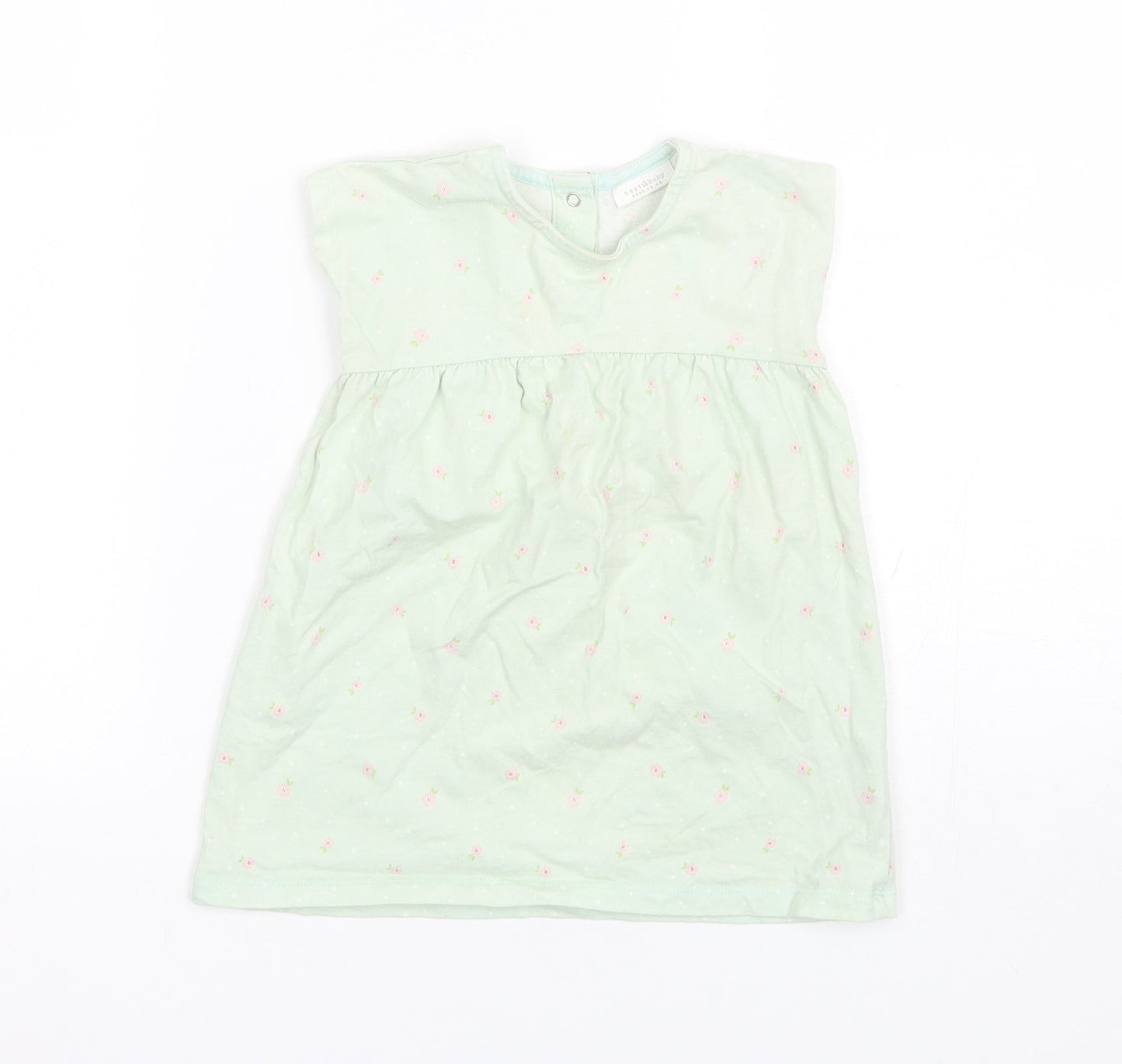 NEXT Baby Green Floral Cotton Shift  Size 9-12 Months  Round Neck