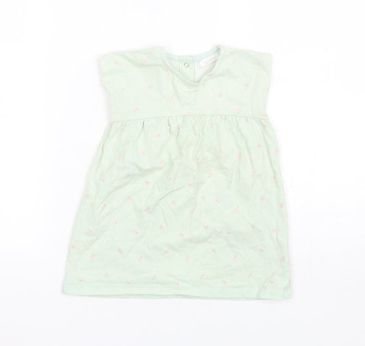 NEXT Baby Green Floral Cotton Shift  Size 9-12 Months  Round Neck