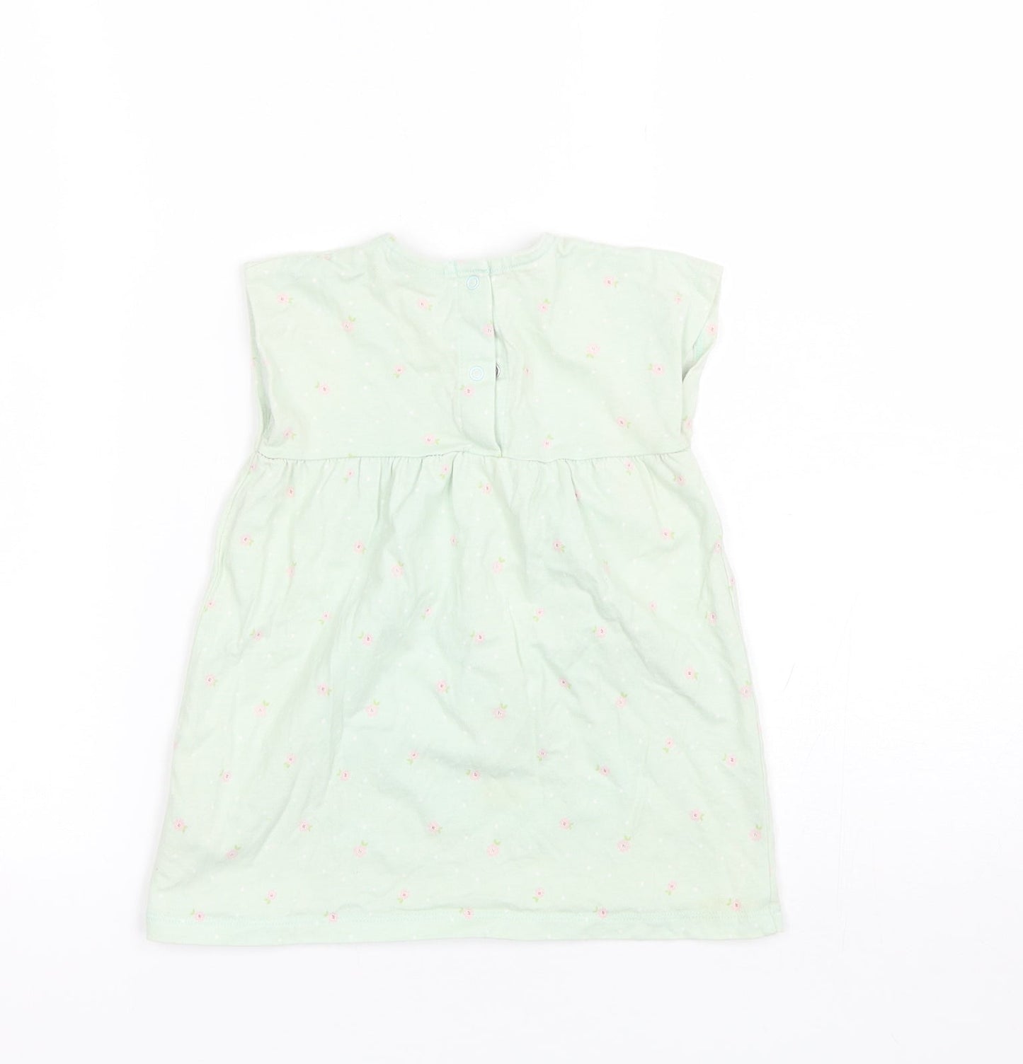 NEXT Baby Green Floral Cotton Shift  Size 9-12 Months  Round Neck