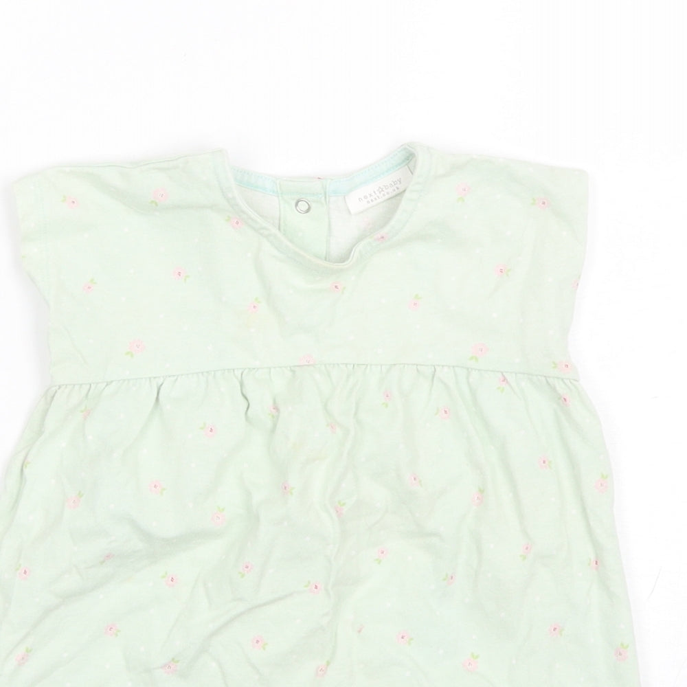 NEXT Baby Green Floral Cotton Shift  Size 9-12 Months  Round Neck