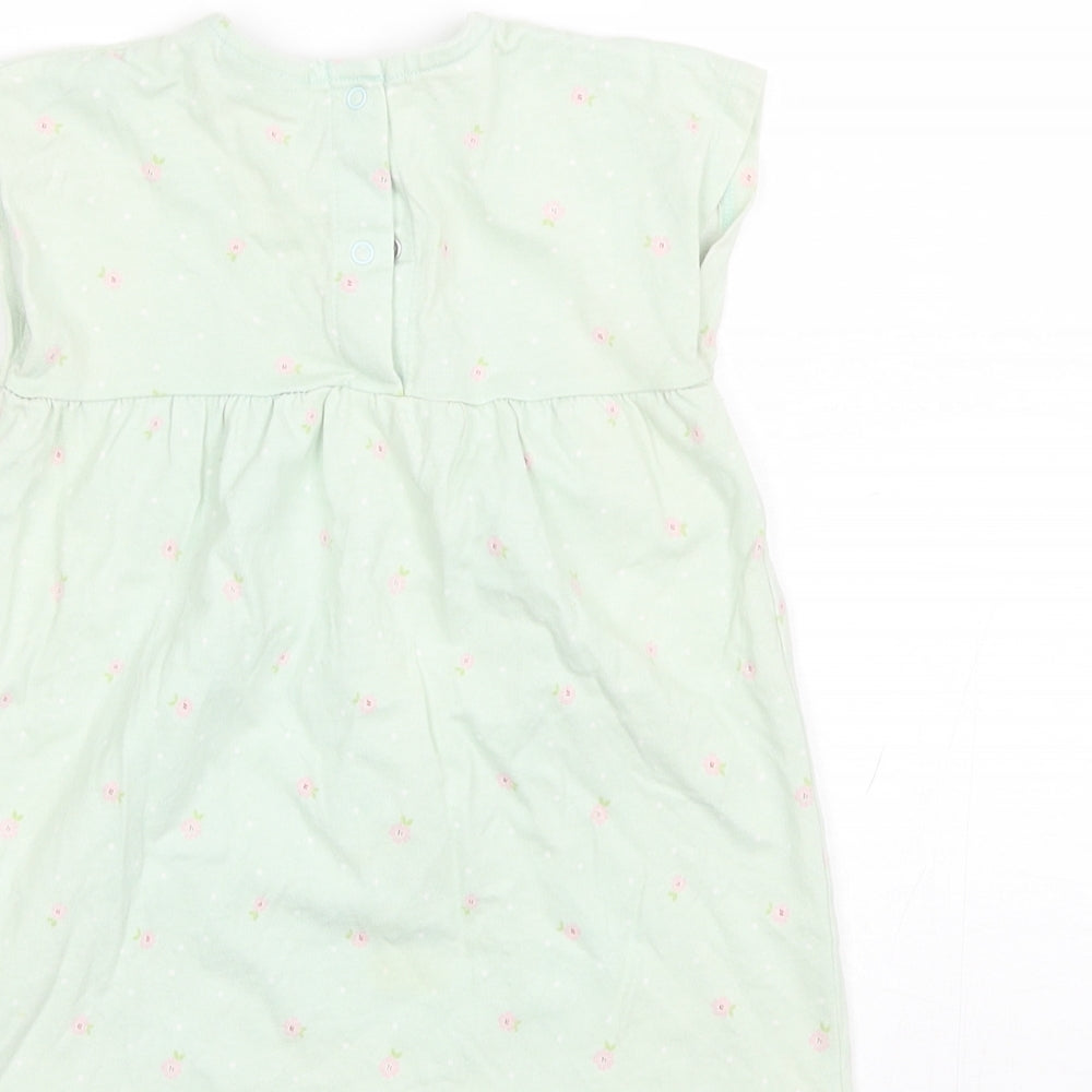 NEXT Baby Green Floral Cotton Shift  Size 9-12 Months  Round Neck