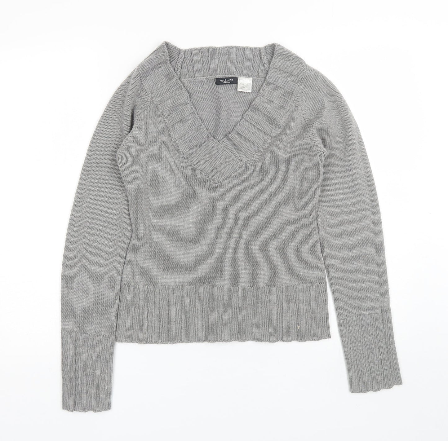 Redoute Womens Grey V-Neck  Acrylic Pullover Jumper Size 4